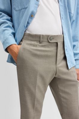 Slim-fit trousers in micro-patterned virgin wool, Light Beige