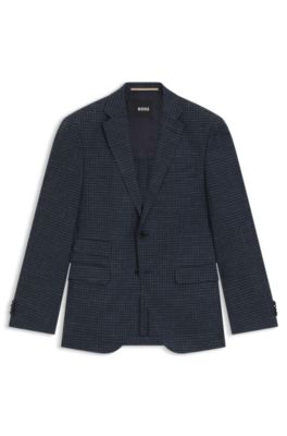 Regular-fit blazer in checked stretch cloth, Blue Patterned