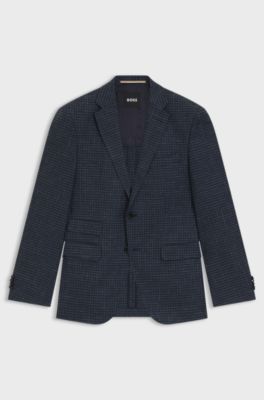 Regular-fit blazer in checked stretch cloth, Blue Patterned