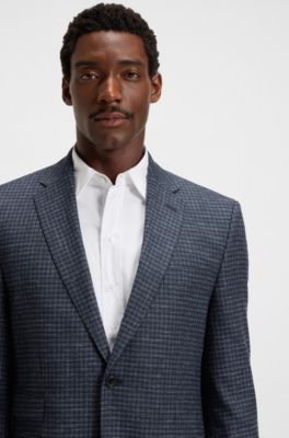 Regular-fit blazer in checked stretch cloth, Blue Patterned