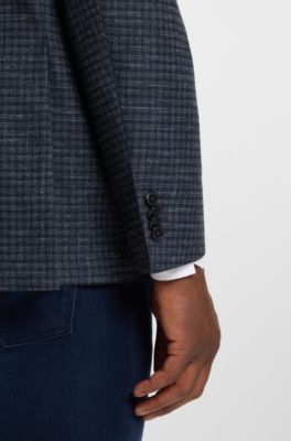 Regular-fit blazer in checked stretch cloth, Blue Patterned
