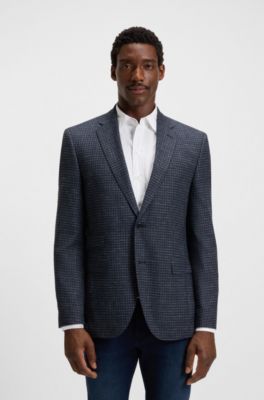 Regular-fit blazer in checked stretch cloth, Blue Patterned