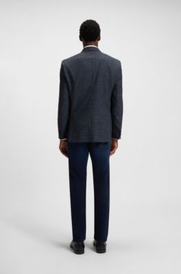 Regular-fit blazer in checked stretch cloth, Blue Patterned
