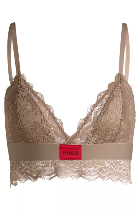 Lace-trim bra with red logo label