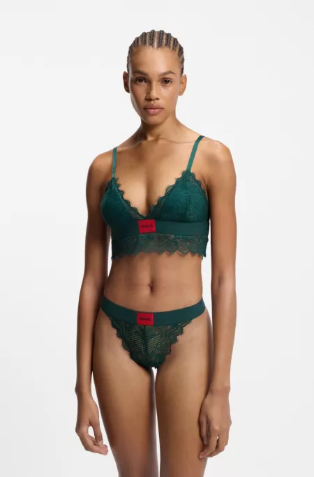 Lace-trim bra with red logo label