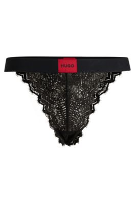 Stretch-lace briefs with logo waistband, Black