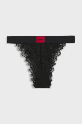 Stretch-lace briefs with logo waistband, Black