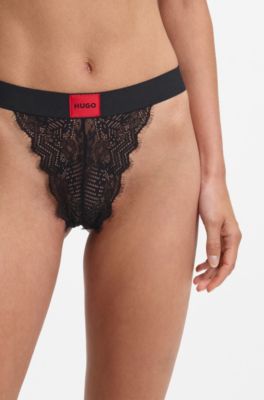 Stretch-lace briefs with logo waistband, Black