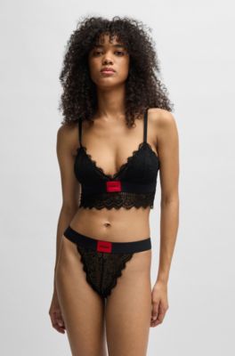 Stretch-lace briefs with logo waistband, Black