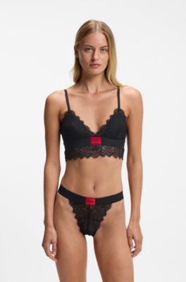 Stretch-lace briefs with logo waistband, Black