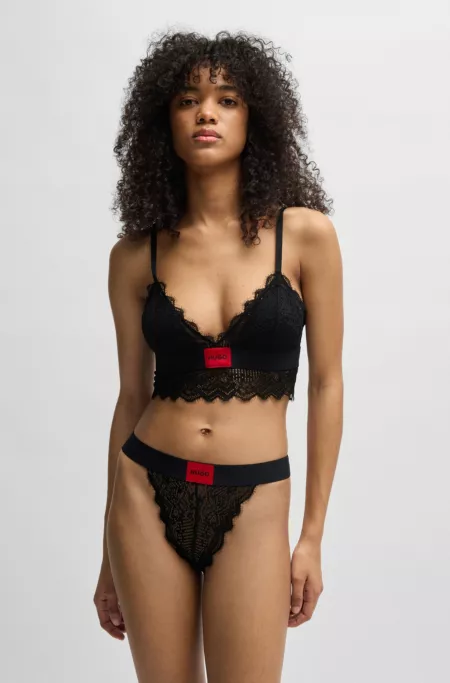 Stretch-lace briefs with logo waistband