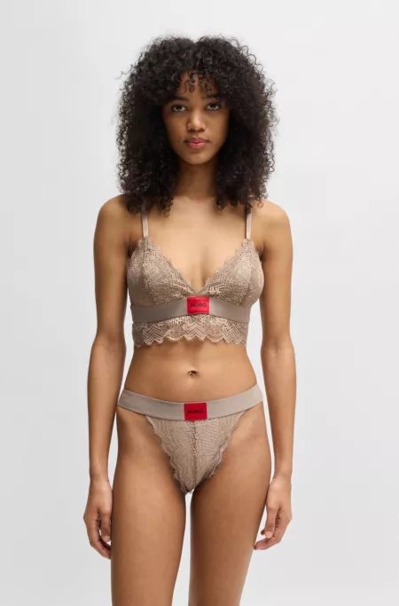 Stretch-lace briefs with logo waistband