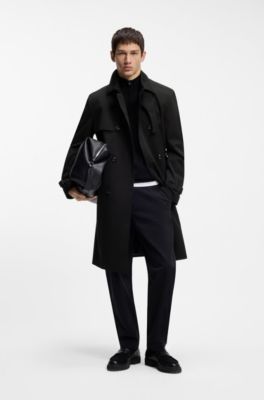 Water-repellent trench coat with buckled belt, Black