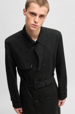 Water-repellent trench coat with buckled belt, Black