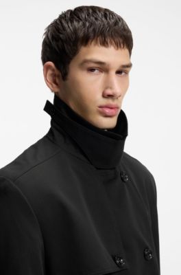 Water-repellent trench coat with buckled belt, Black