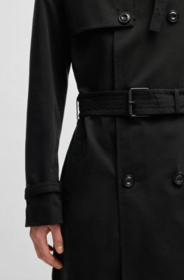 Water-repellent trench coat with buckled belt, Black