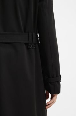 Water-repellent trench coat with buckled belt, Black