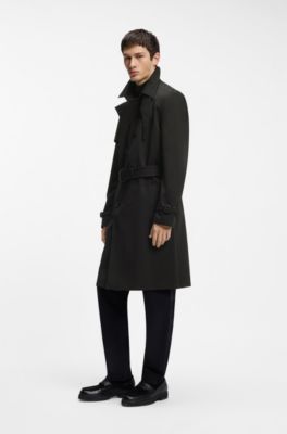 Water-repellent trench coat with buckled belt, Black