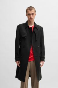 Wasserabweisender Trenchcoat mit Gürtel, Schwarz