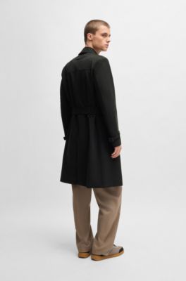 Water-repellent trench coat with buckled belt, Black