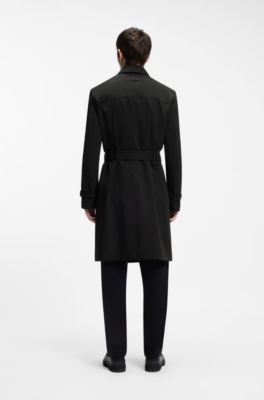 Water-repellent trench coat with buckled belt, Black