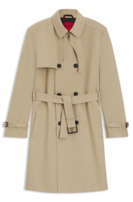 Water-repellent trench coat with buckled belt, Beige