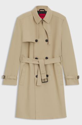 Water-repellent trench coat with buckled belt, Beige