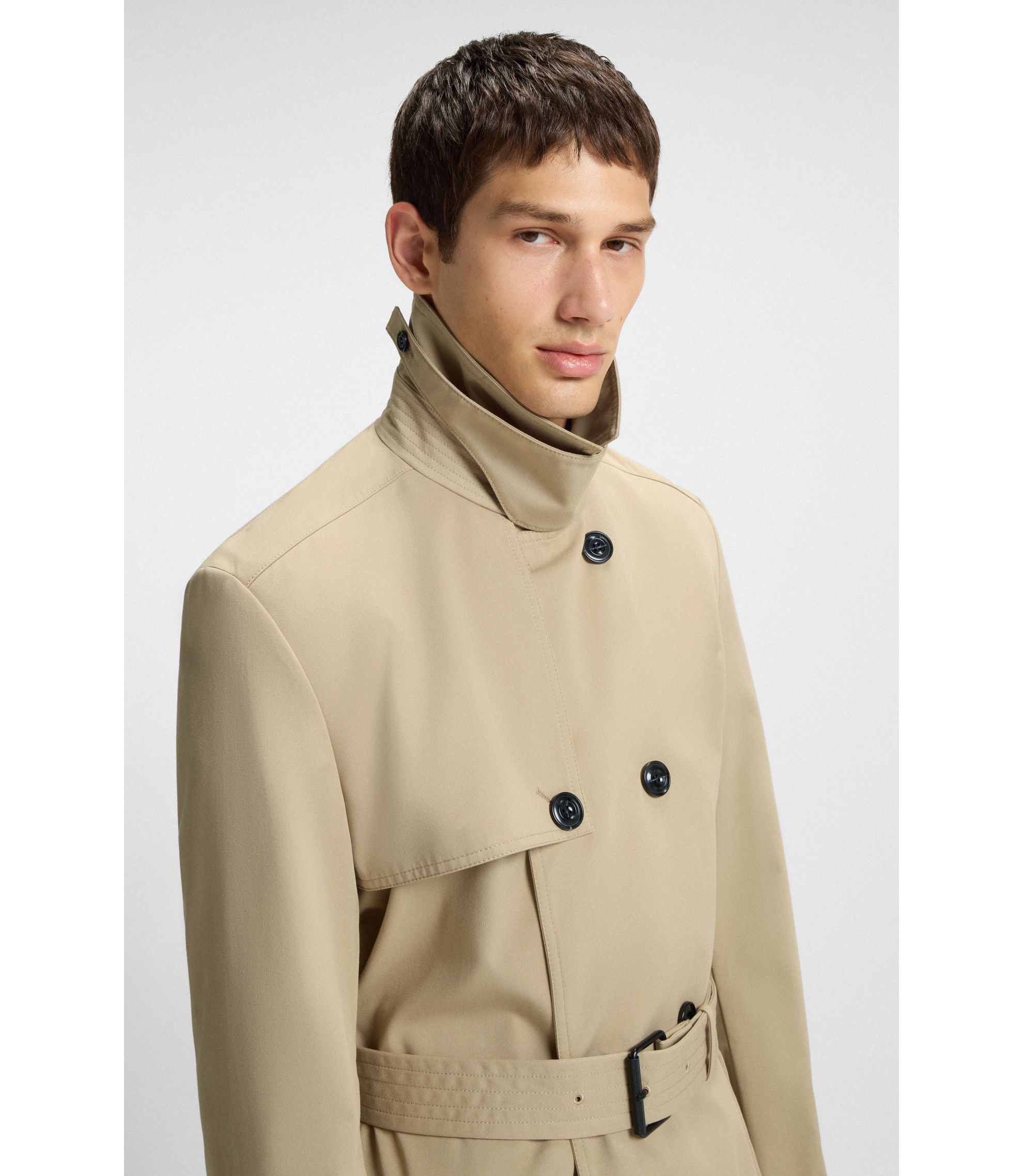 ふはる FASHIRU stand collar trench coat Mens Stand collar Trench