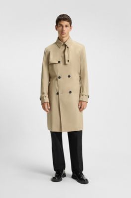 Water-repellent trench coat with buckled belt, Beige