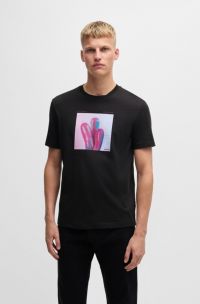 T-shirt van katoenen jersey met roadtripgeïnspireerd artwork, Zwart