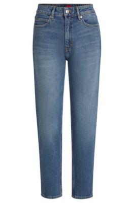 Jean Mom en denim stretch bleu confortable, Bleu