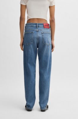 Jeans mom in comodo denim elasticizzato blu, Blu