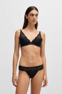 String avec finition en dentelle et logo, Noir