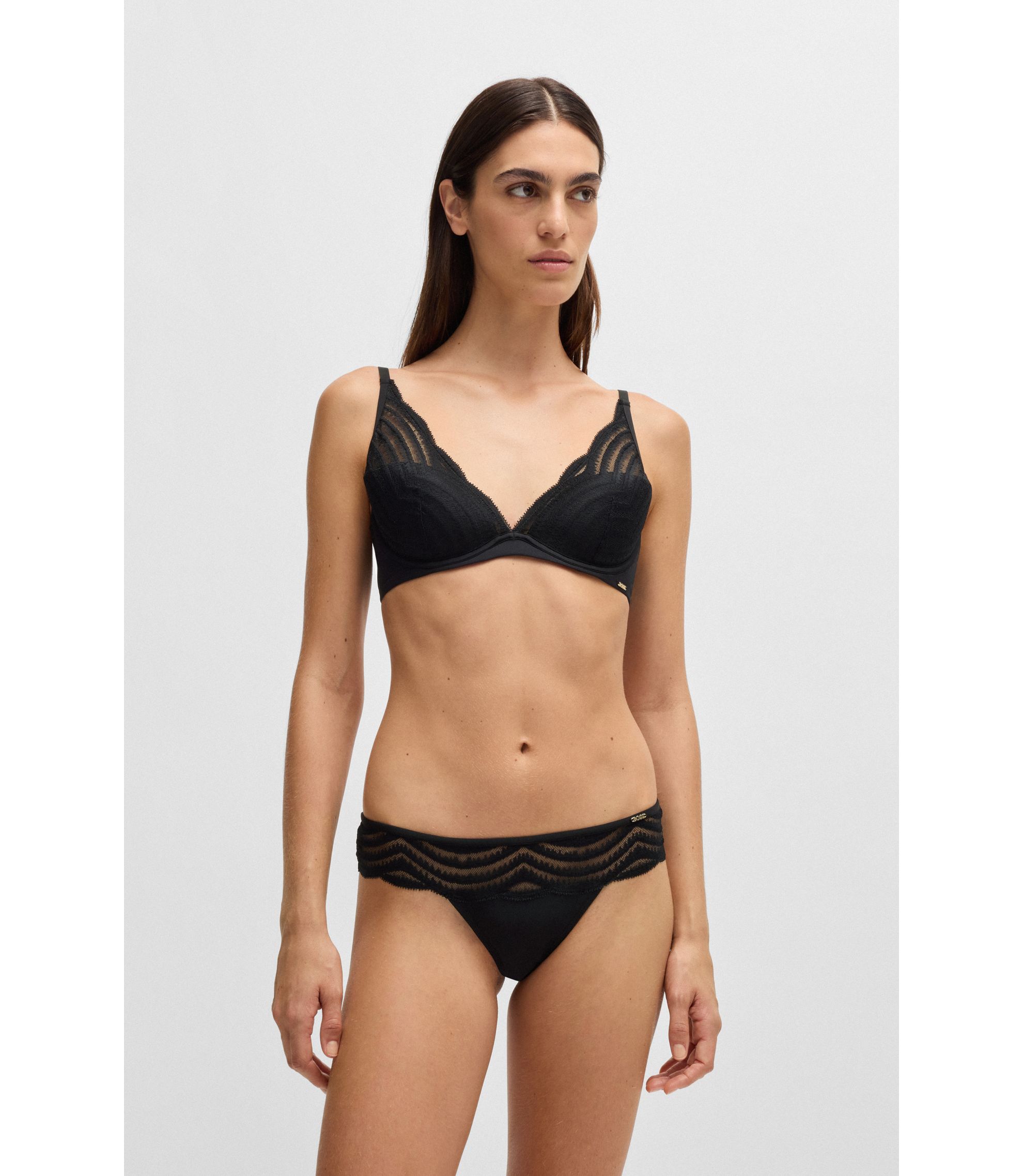 BOSS String met kant en logodetail Zwart