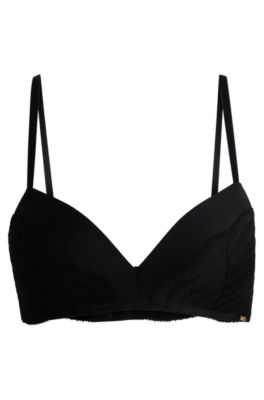 Lace-trim push-up bra with logo detail, Black