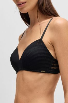 Soutien-gorge push-up avec finitions en dentelle et logo, Noir