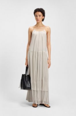 Robe &agrave; rayures &agrave; plusieurs niveaux en soie, Naturel