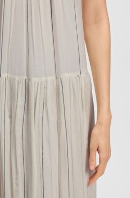 Robe &agrave; rayures &agrave; plusieurs niveaux en soie, Naturel