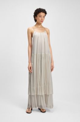Tiered striped dress with silk, Natural