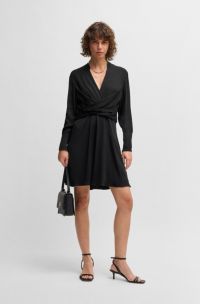 Vestito con parte anteriore incrociata e colletto rialzato, Nero