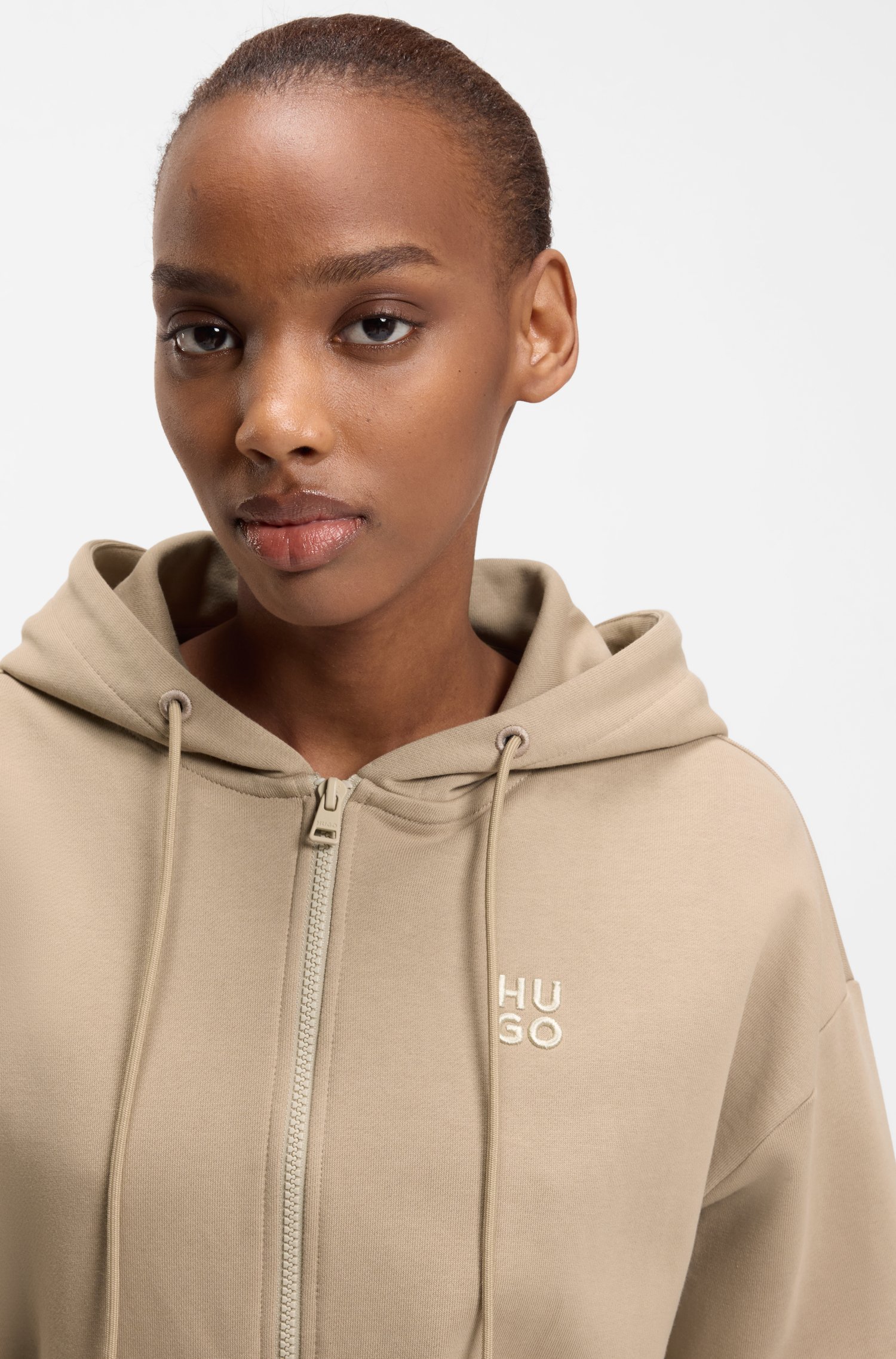 Hugo Cotton-terry zip-up hoodie with stacked-logo embroidery dam – bild 3