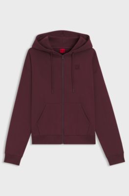 Cotton-terry zip-up hoodie with stacked-logo embroidery, Dark Red