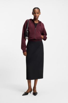 Cotton-terry zip-up hoodie with stacked-logo embroidery, Dark Red