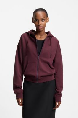 Cotton-terry zip-up hoodie with stacked-logo embroidery, Dark Red