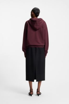 Cotton-terry zip-up hoodie with stacked-logo embroidery, Dark Red