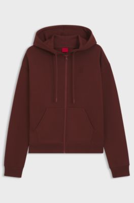 Cotton-terry zip-up hoodie with stacked-logo embroidery, Brown