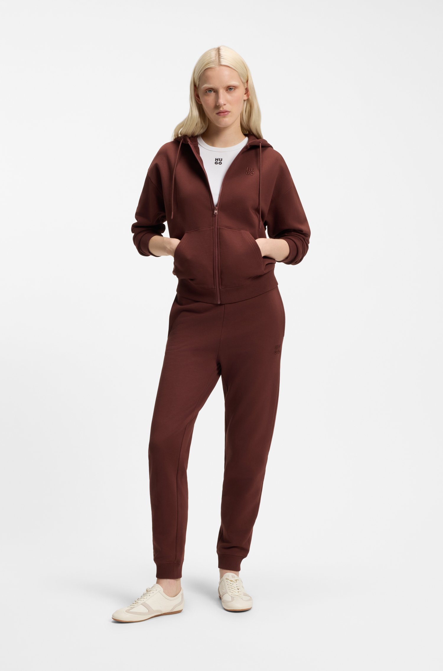 Hugo Cotton-terry zip-up hoodie with stacked-logo embroidery dam – bild 2