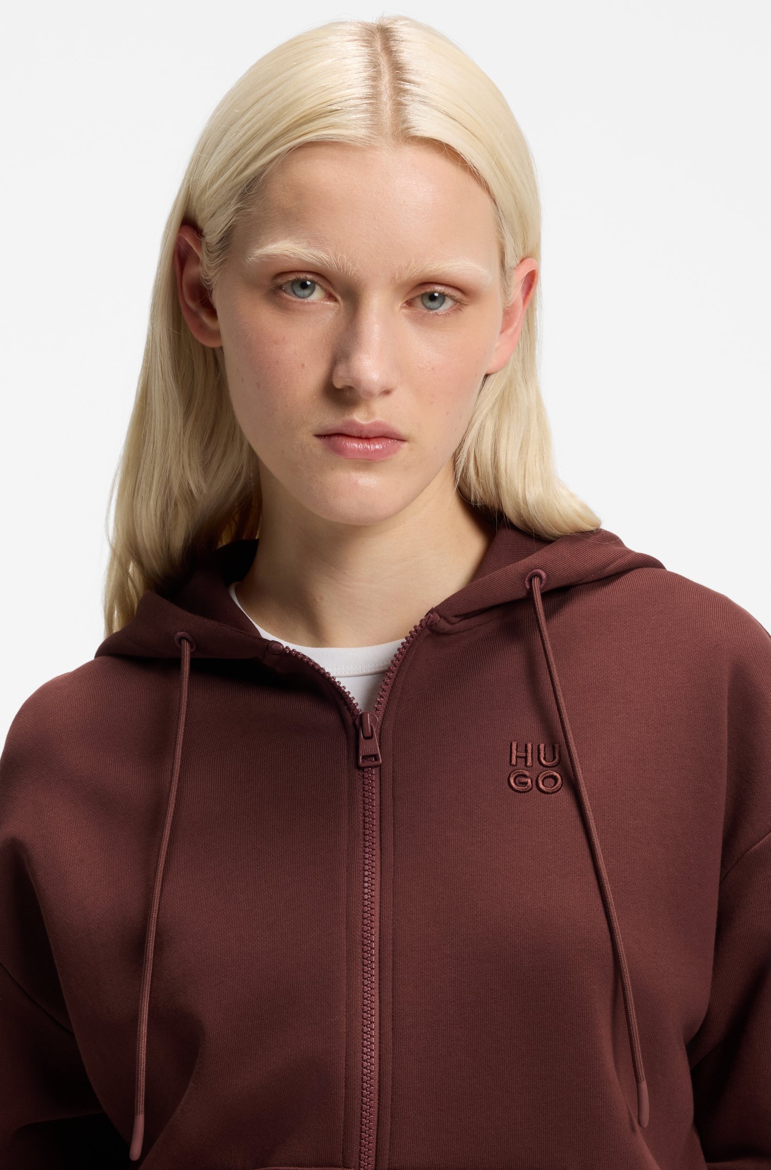 Hugo Cotton-terry zip-up hoodie with stacked-logo embroidery dam – bild 3
