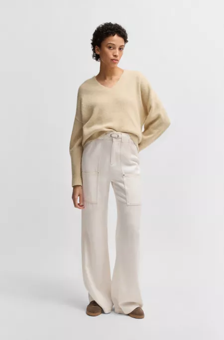 Wool-blend relaxed-ft sweater with V neckline