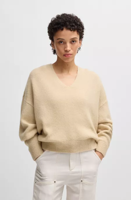 Wool-blend relaxed-ft sweater with V neckline